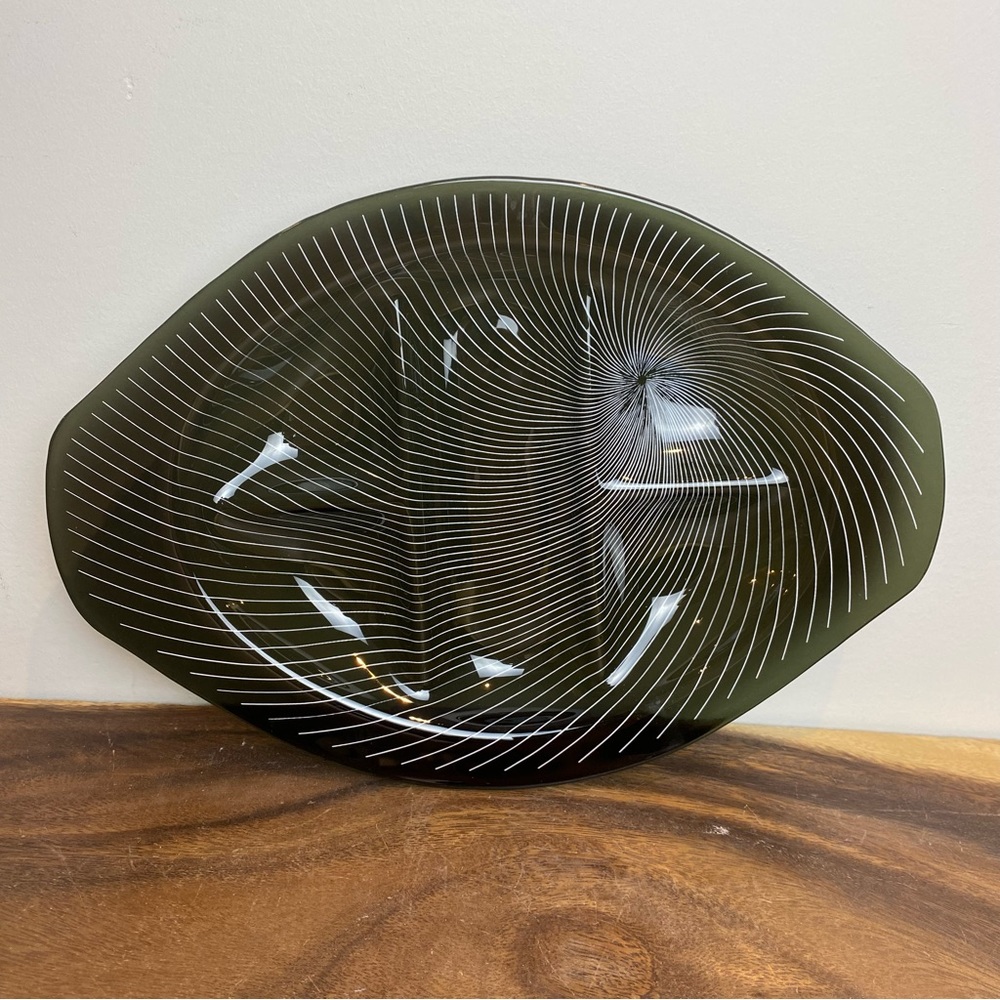 Lausitzer Glas Kristal Op Art Smoked Glass Divided Serving Dish